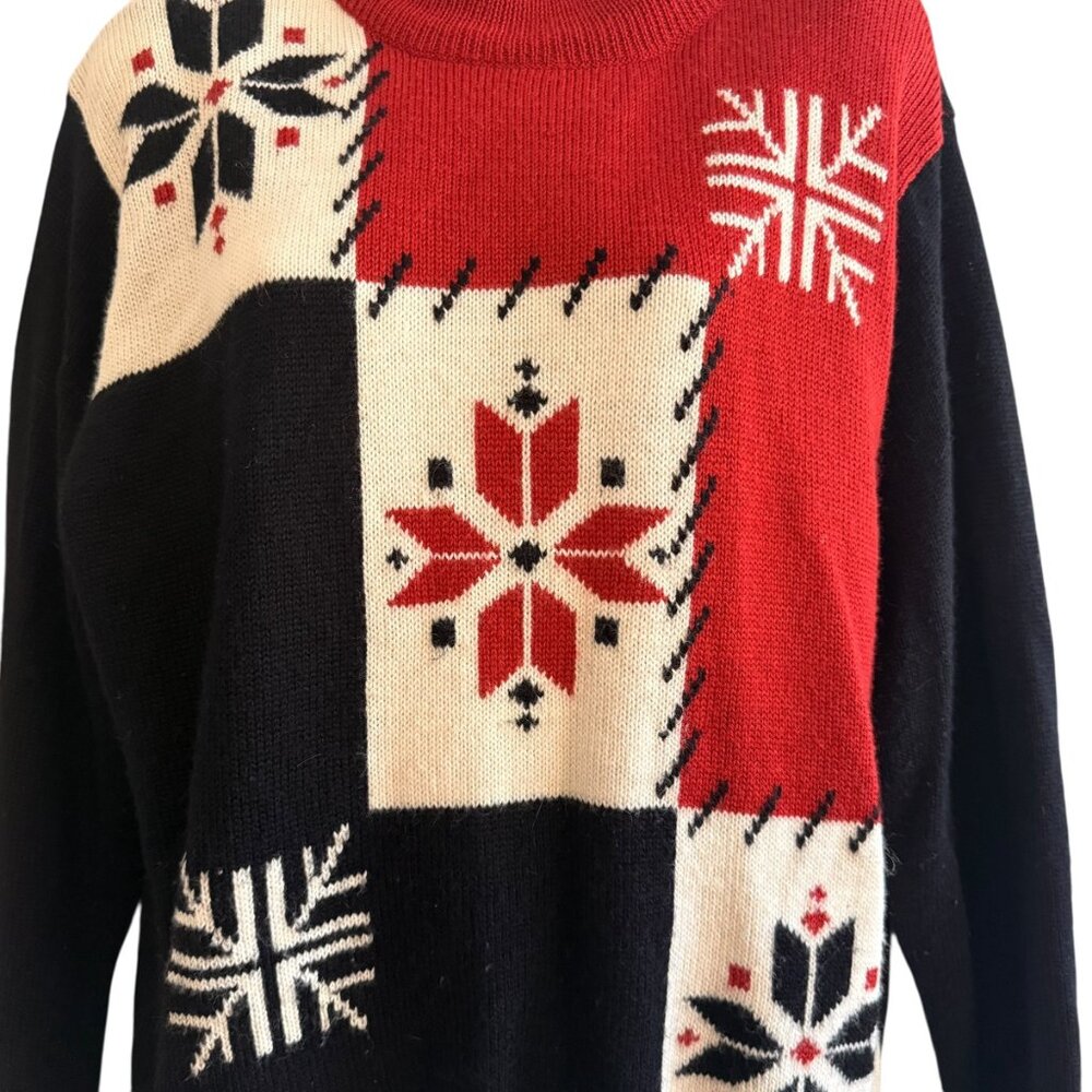 Vintage Alfred Dunner Snowflake Colorblock Sweater | L - Picture 5 of 10